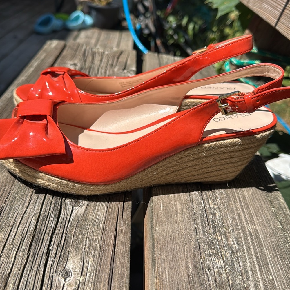 Franco Sarto orange wedge Sandals Peep-Toe Ankle Strap 10 - Picture 2 of 4
